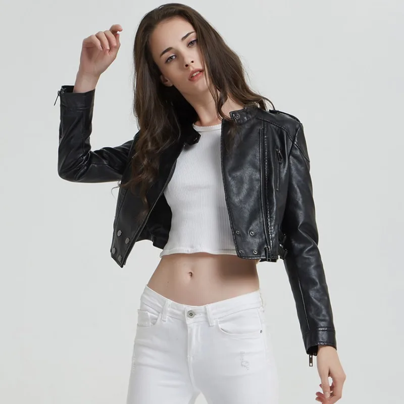 New Coats and Jackets Women Fashion Slim Short Styles Stand Collar Button Zip Designs Coat 2025 Spring Women's Leather Jacket