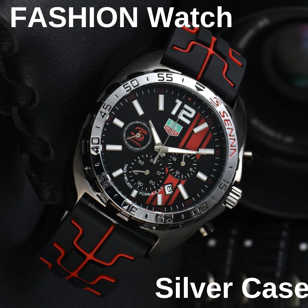 Fashion Mens Qaurtz Watches High Quality Wristwatch Sport Ultra Soft Watch Strap Chronograph Function High Quality Auto Date