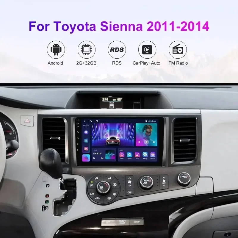 أندرويد 13 راديو السيارة ستيريو 9 "4-Core اللاسلكية السلكية تشغيل السيارة أندرويد السيارات لتحديد المواقع والملاحة لتويوتا سيينا 2011-2014 Biorunn #2