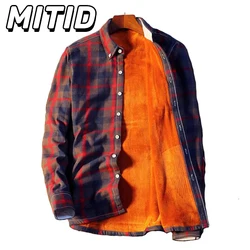 Winter Shirts for Men Fleece Warm Plaid Shirts Men Casual Fashion Flannel Pure Cotton Shirt Camisa Masculina Plus Size 5XL