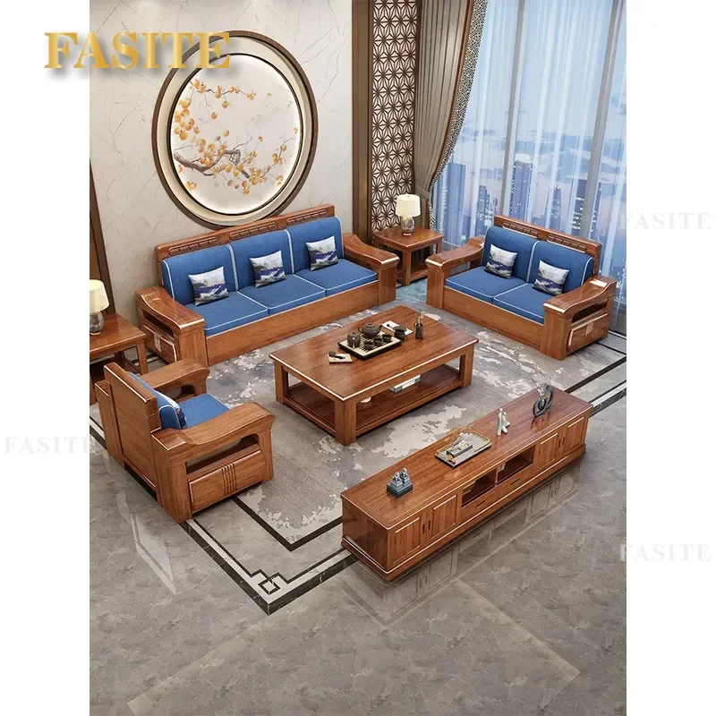 For New Chinese Style Walnut All Solid Wood Sofa Modern Simple Living Room Furniture Small Apartment Storage Dual Use Winter
