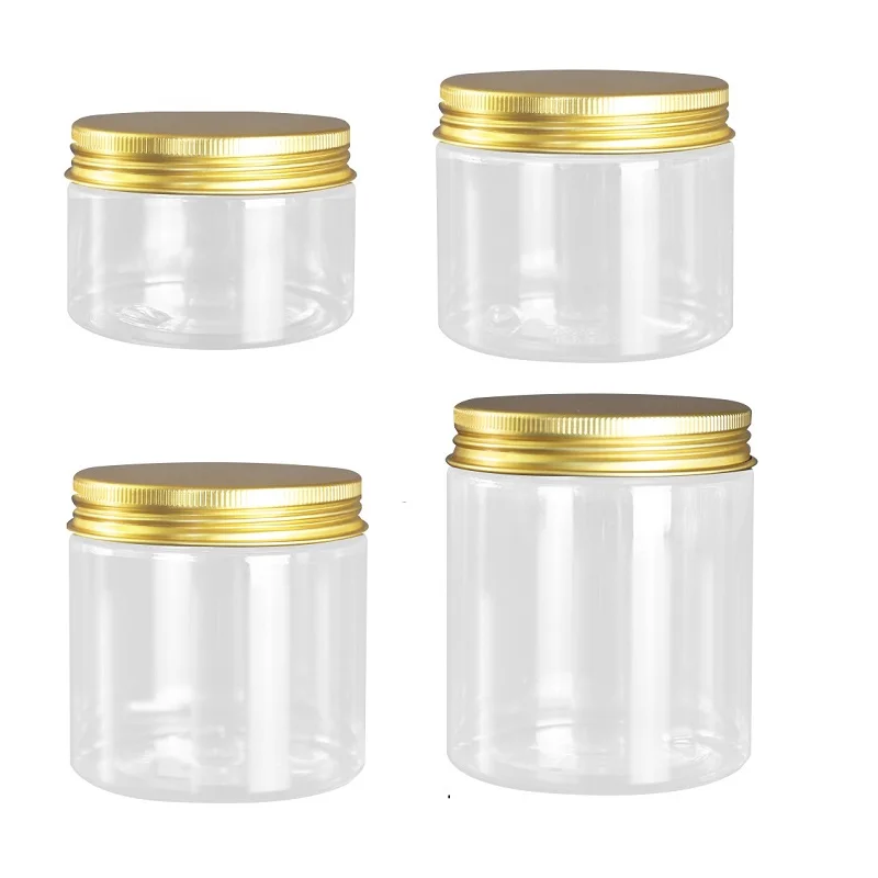 

24Pcs 68Dia. Gold Lid Packaging Container Transparent Cream Jar 120ml 150ml 200ml 250ml Refillable Cosmetic Empty Plastic Pots