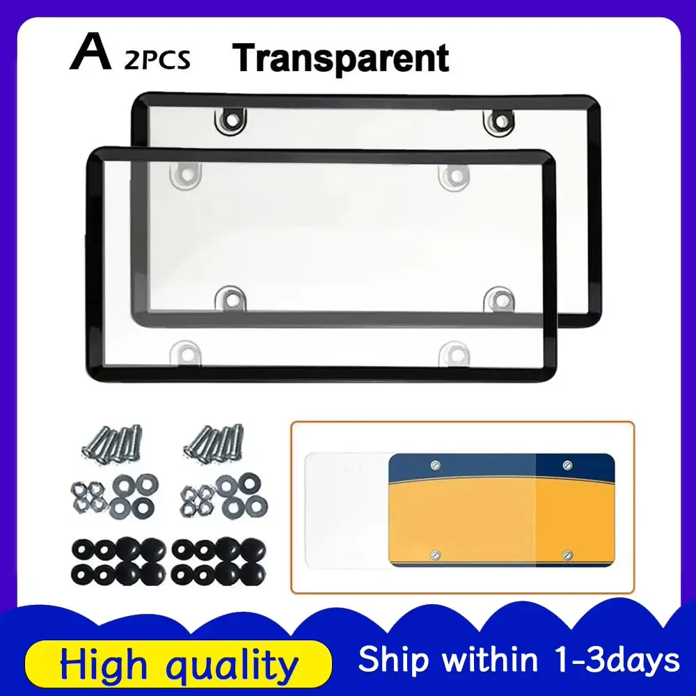 2 PCS Car License Plate Covers Set License Plate Shield Set Transparent License Plate Frames Protector