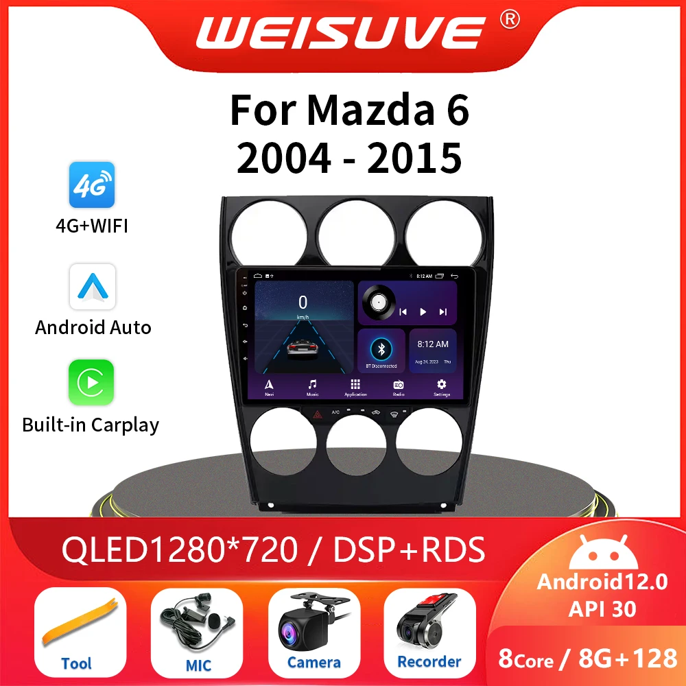 Android 2din dla Mazda 6 2004-2015 Radio odtwarzacz multimedialny samochodowy nawigacja GPS WIFI 1280*720 DSP głos bezprzewodowy Carplay Autoradio