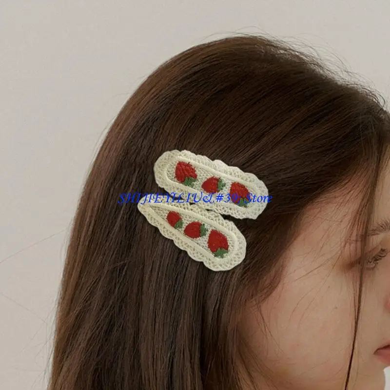 E21F Pack of 2 Girls Hair Accessories Embroidered Fruit Design Lace Accent Comfortable Friendly Perfect for Party Use