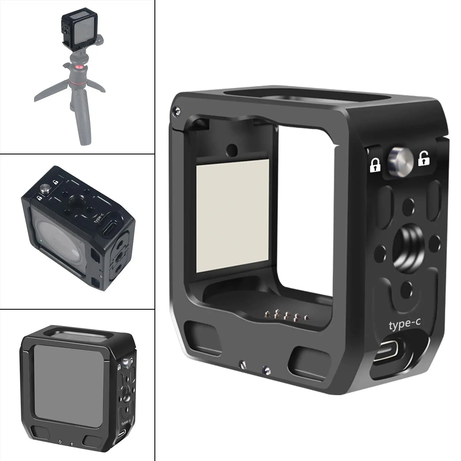 Fotocamera gabbia di coniglio telaio guscio custodia in lega di alluminio nero custodia protettiva per DJI Action 2 sport accessorio per fotocamera