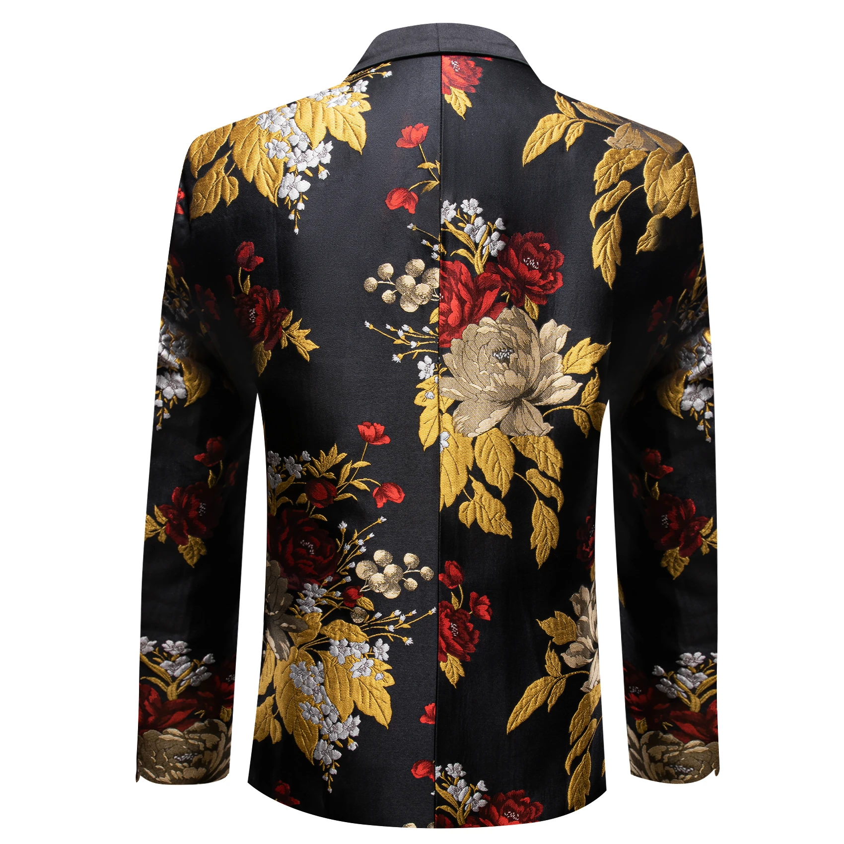 Barry.Wang Luxury Mens Suit Jacket Jacquard Floral Shawl Collar Gold Green Silver Black Male Blazer Coat Business Wedding Party