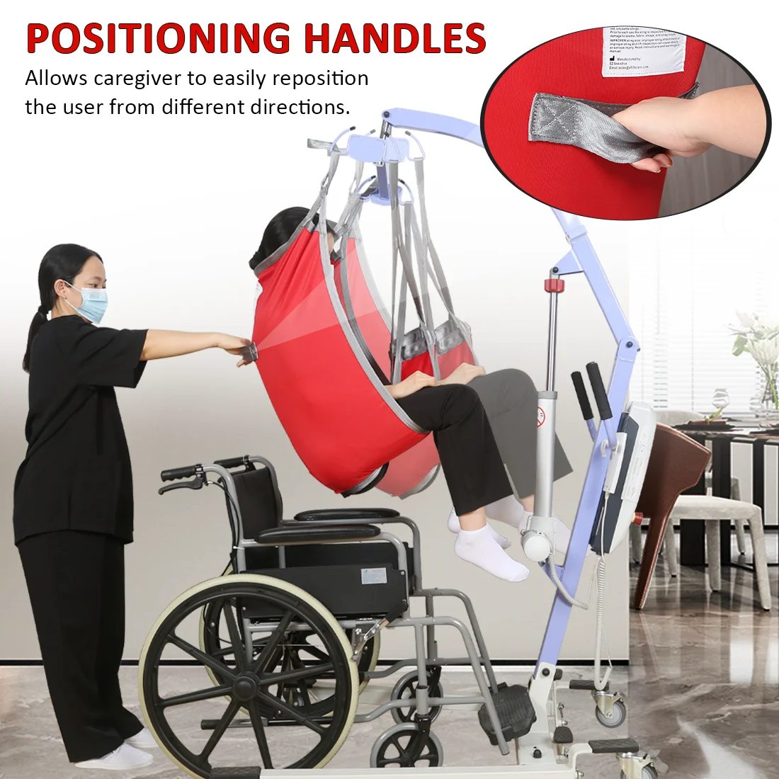 Ehucon Divided Leg Patient Lift Sling Full Body Transfer Lift with Lower Back for Hoist Positioning Elderly Disabled SWL 500lbs