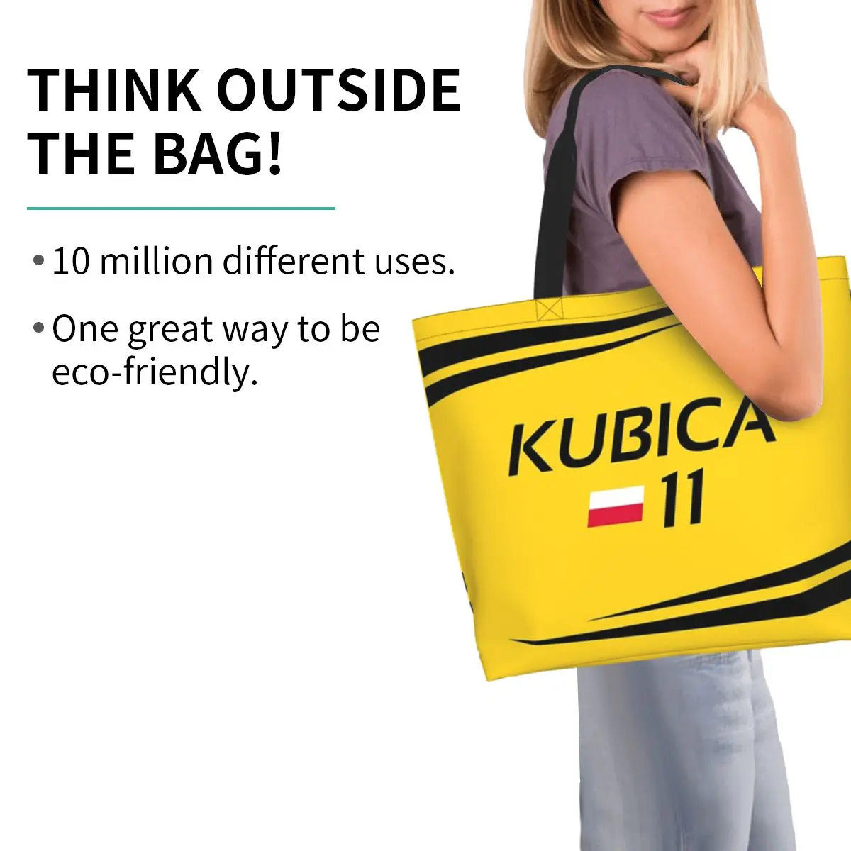 Kubica Sports Headgear Racing Motorsport F1 Shopping Tote Bag Canvas Large Capacity Shoulder Bags Shopper Grocery Handbag Women
