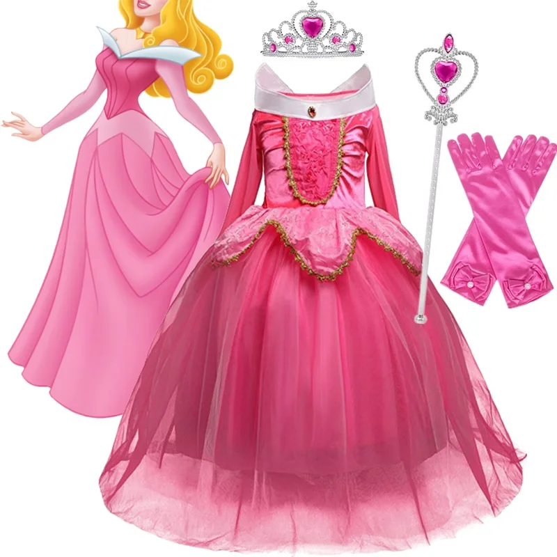 Girls Princess Cosplay Sleeping Beauty Dress Halloween Costume for Kids Carnival Birthday Party Outfits Child Belle Elsa Clothes