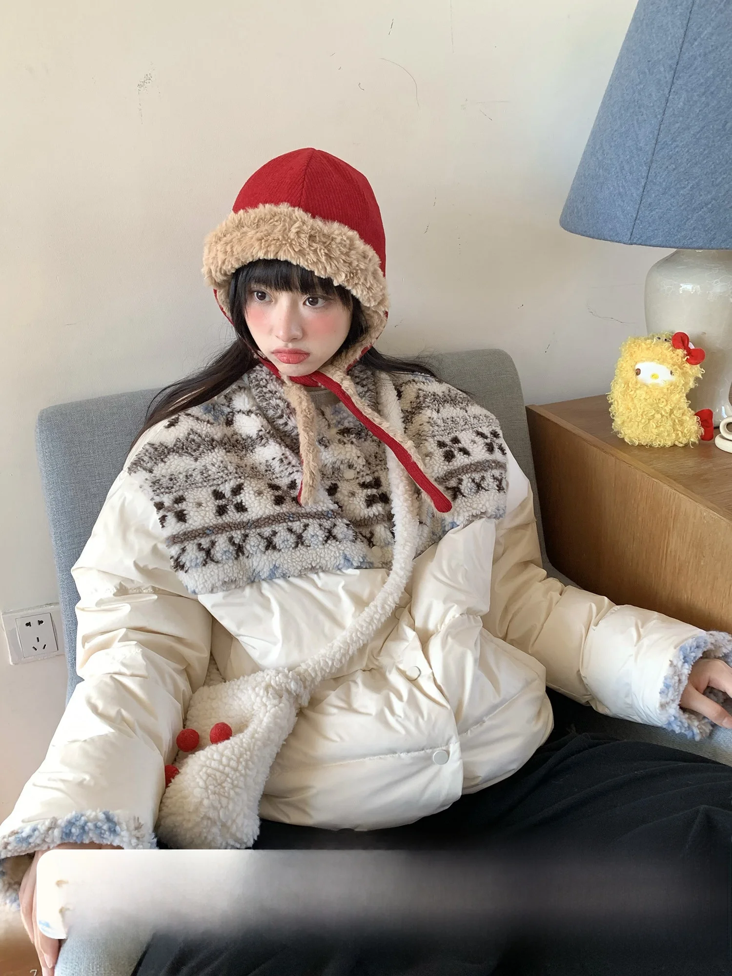 

Hey an Nai Nai Thiened ort down Jaet Women's Winter Coat Plu Du down Warm Coat Fair Isle Patchwork Sweet Sle