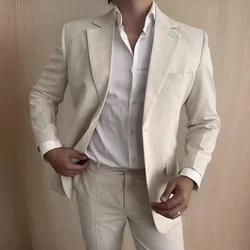 Linen Prom Suit for Men Slim Fit Notched Lapel Male Suit Jacket with Pants for Wedding Groom Tuxedo 2 Pieces 2024