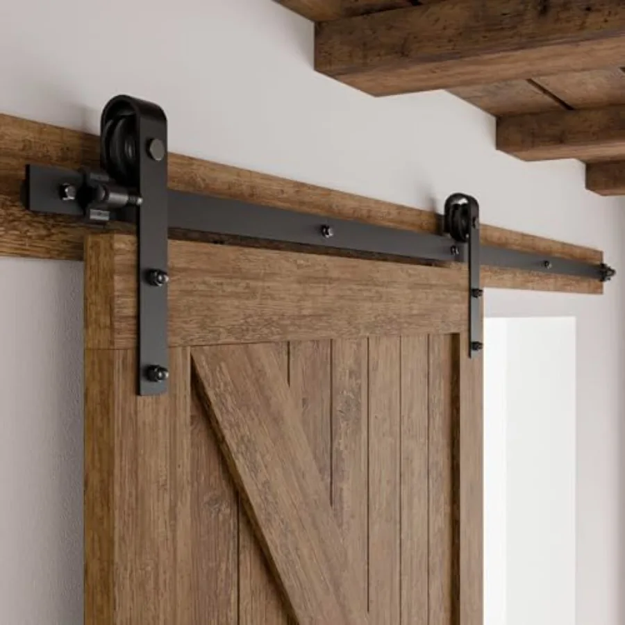 

4Feet Single Sliding Barn Door Hardware Kit Black Basic Roller Carbon Steel Hanger Flat Track System for Closet Kitchen 1 Door