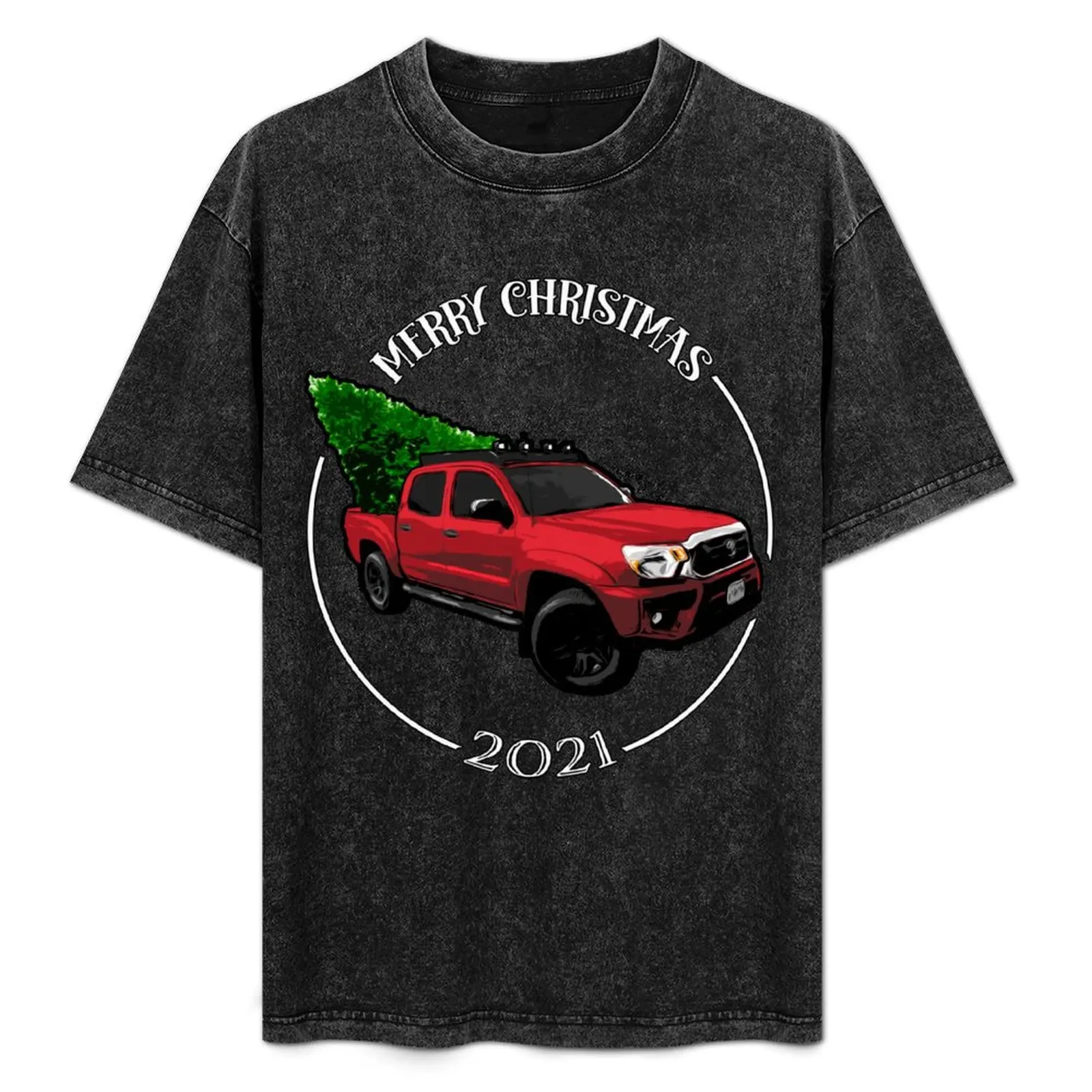 

Red Truck with Christmas Tree T-Shirt Stylish Graphic Short Sleeve Top