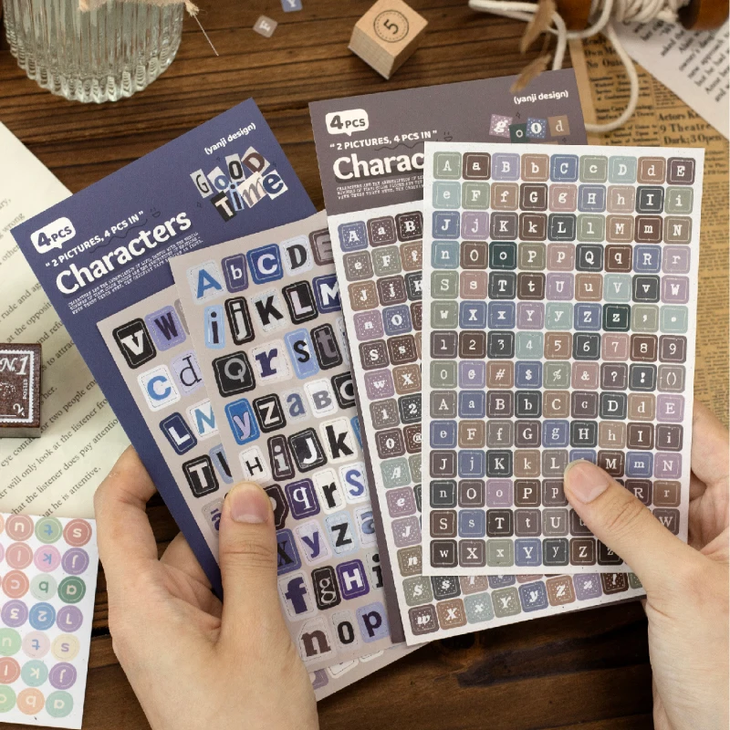 Journal GO Retro Characters Alphabet & Number Stickers, Vintage Letter Block Decals for Scrapbooking, Journaling & DIY Crafts
