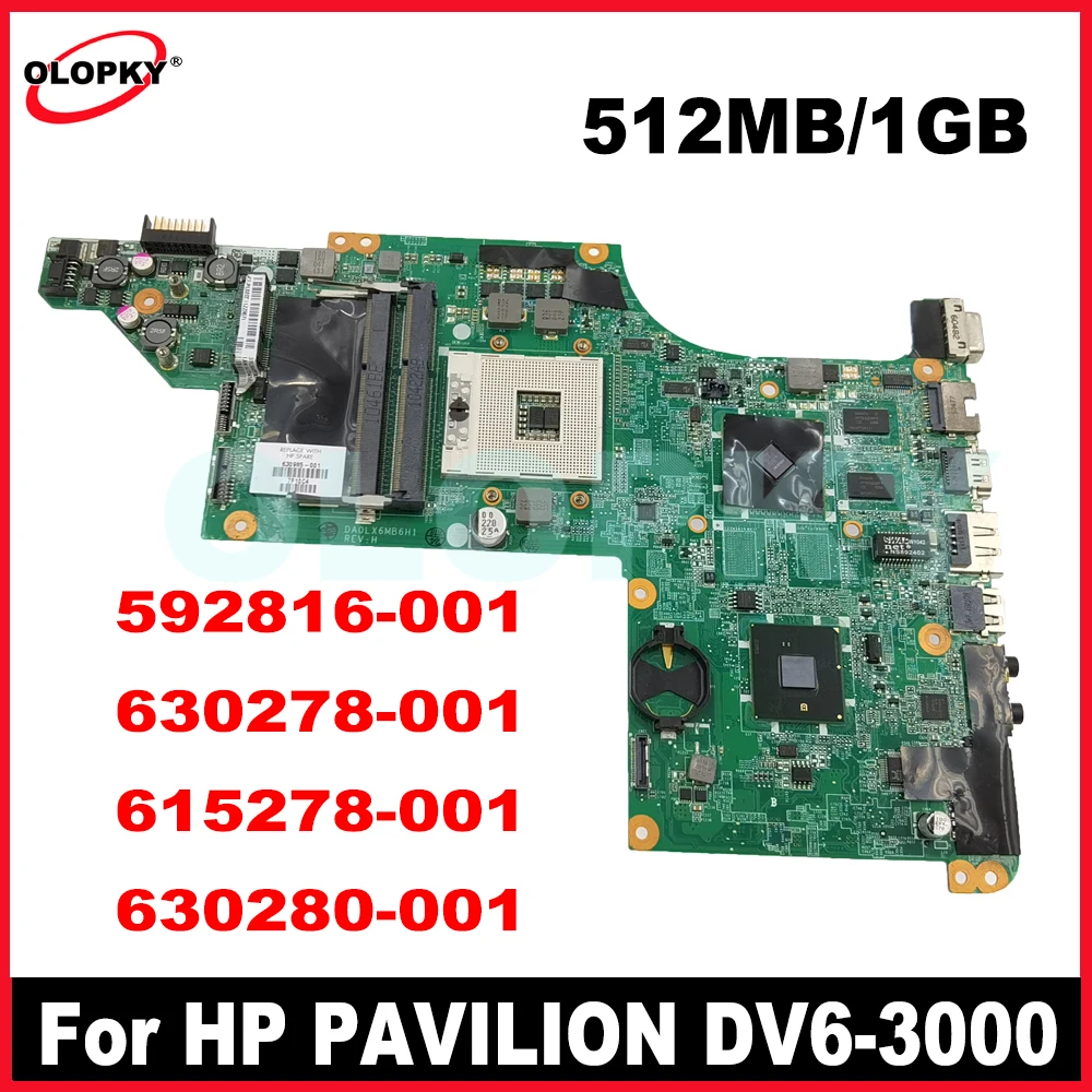 DA0LX6MB6H1 DA0LX6MB6F1 FOR HP PAVILION DV6-3000 DV6T-3000 LAPTOP MOTHERBOARD 592816-001 630278-001 615278-001 630280-001 1GB