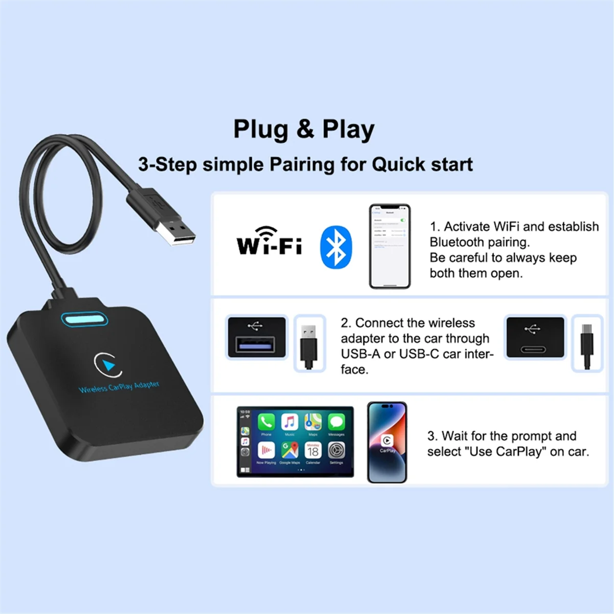 CarPlay Wireless Adapter, Plug & Play Low Latency Wireless Apple CarPlay, Auto Connected for Car Models From 2016