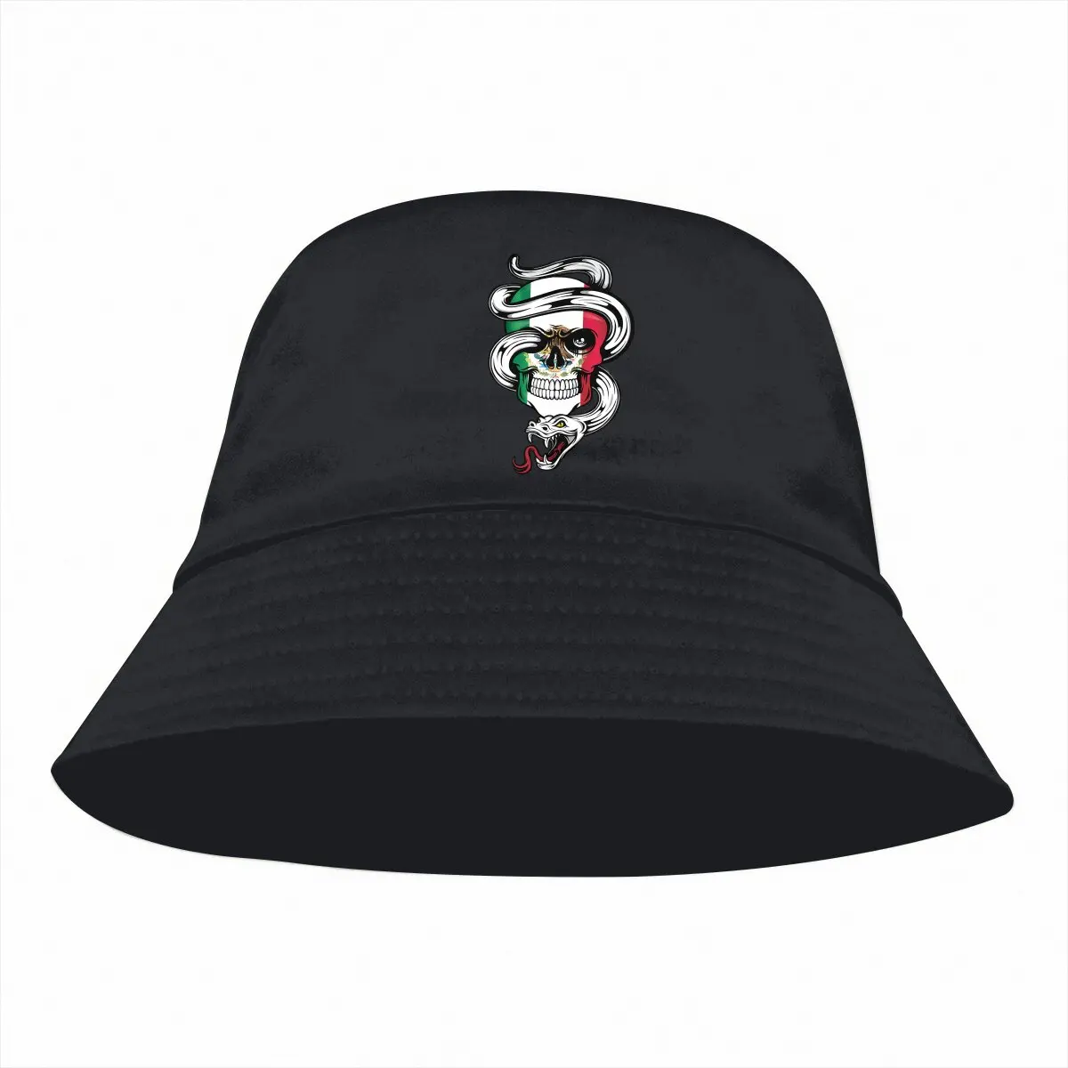 Mexico Skull Bucket Hat Mexico Skull And Snake Flag Men's Women's Fisherman Cap Hip Hop Beach Sun Fishing Hats