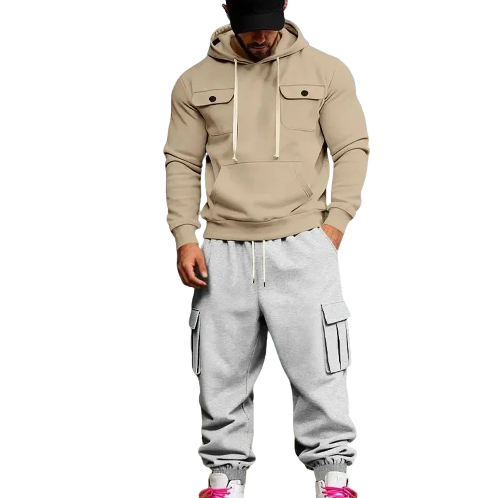 الرجال عارضة فضفاض زائد المخملية ملابس العمل في الهواء الطلق مقنعين البلوز و Sweatpants دعوى الرجال الخريف والشتاء الدافئة طباعة فضفاضة #1