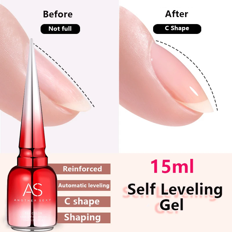 AS-esmalte de uñas de Gel autonivelante, 15ml, refuerzo semipermanente, arte de uñas, barniz de Base superior de Gel multifunción UV fuerte