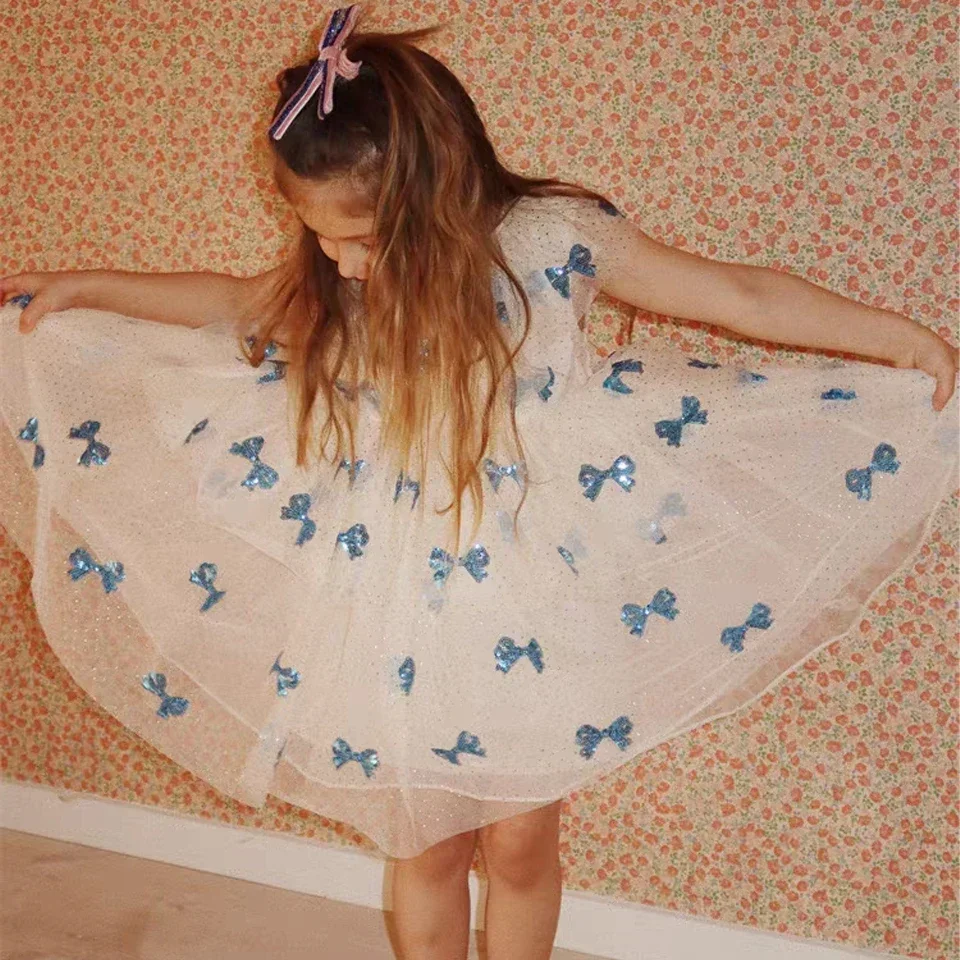 Girls Carnival Party Princess Dress 2024 KS Baby Girl Christmas Mesh Pretty Sequin Dresses Kids Cute Skirt Children Voile Dress