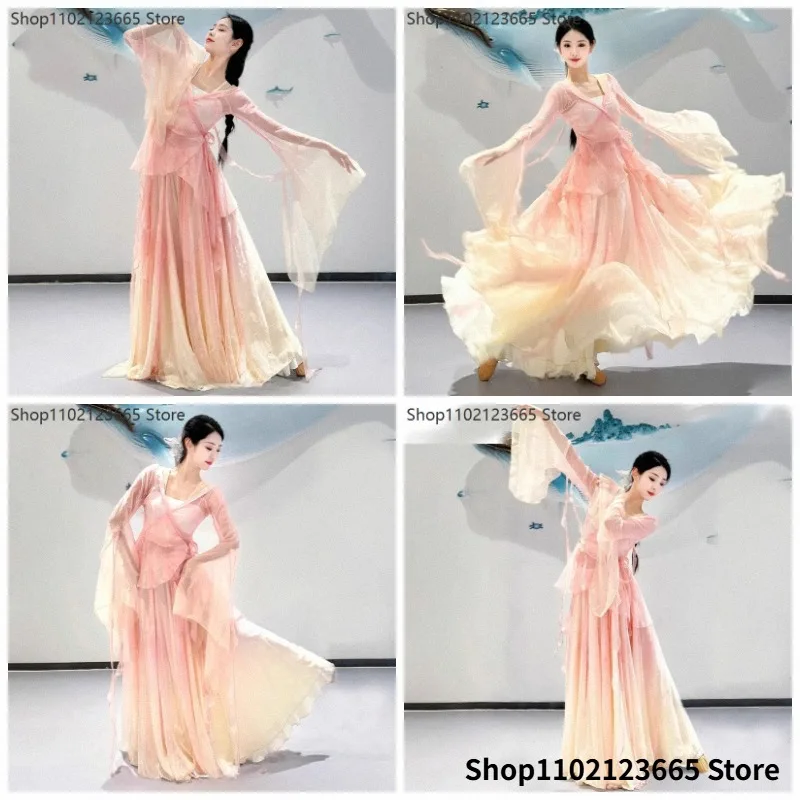 Cosplay Chinese-style Ethnic Dance Performance Practice Wear Women's Ethereal Long Dress Set Traditional Stage Performance Hanfu