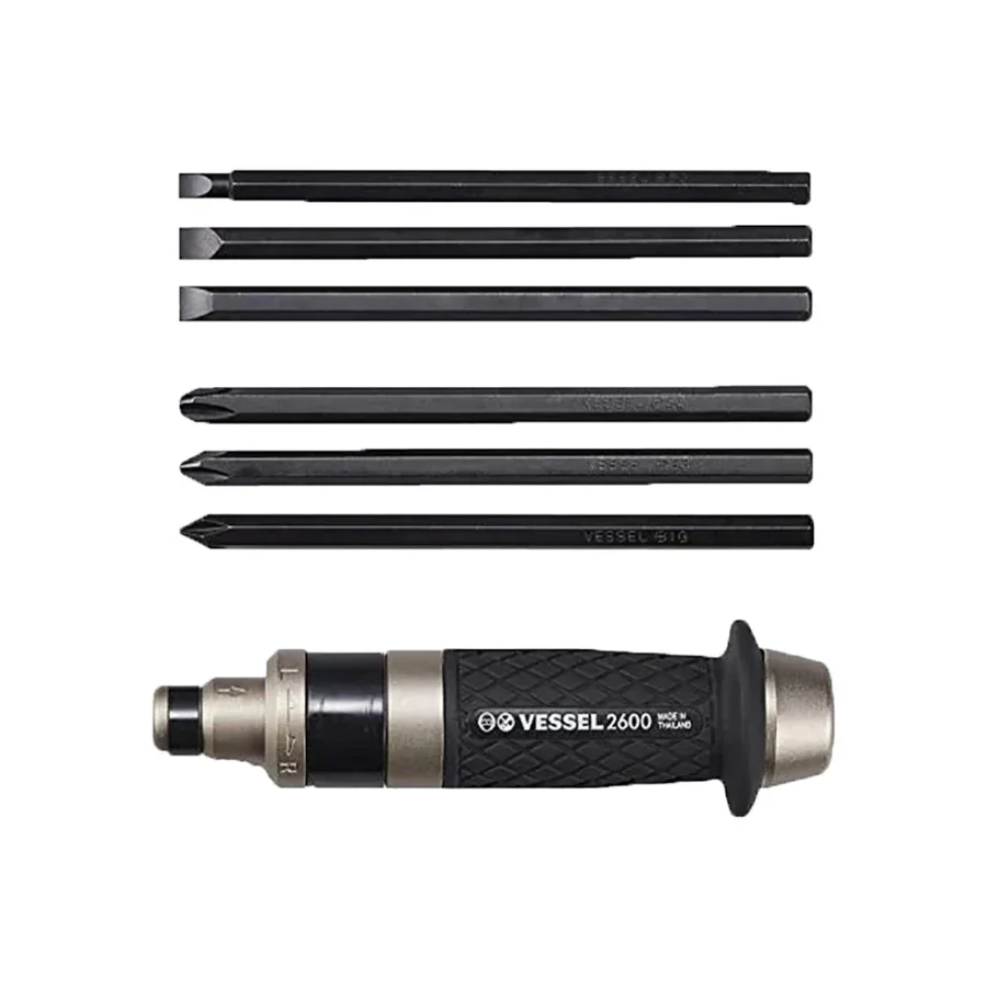 VESSEL7Pcs Impact Screwdriver Driver Set Screwdriver + 6 Pcs Long Shank Bits Portable Reversible Impact Driver Hand Tool 260002