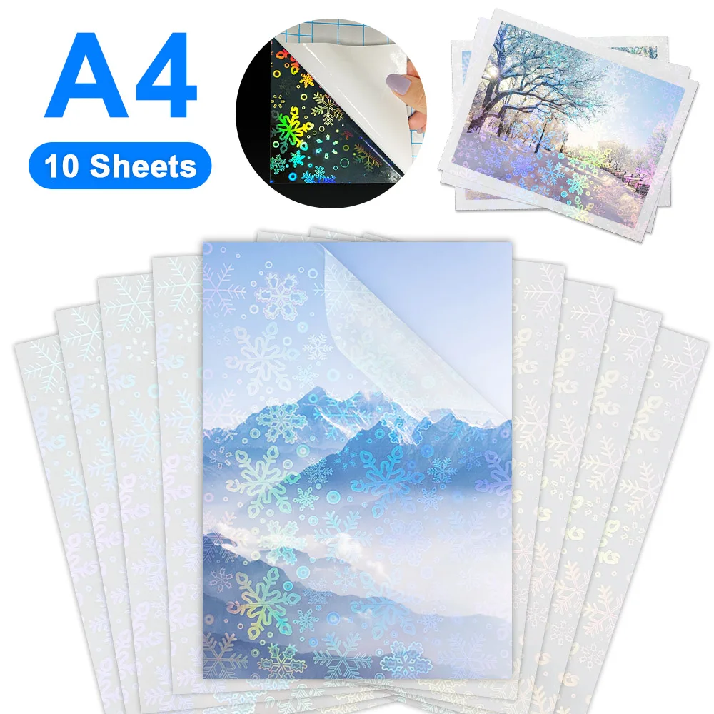 10Sheets Cold Laminating Flim A4 Self-Adhesive Transparent Broken Glass Stars Overlay Laminating Foil DIY Photo Holographic Film