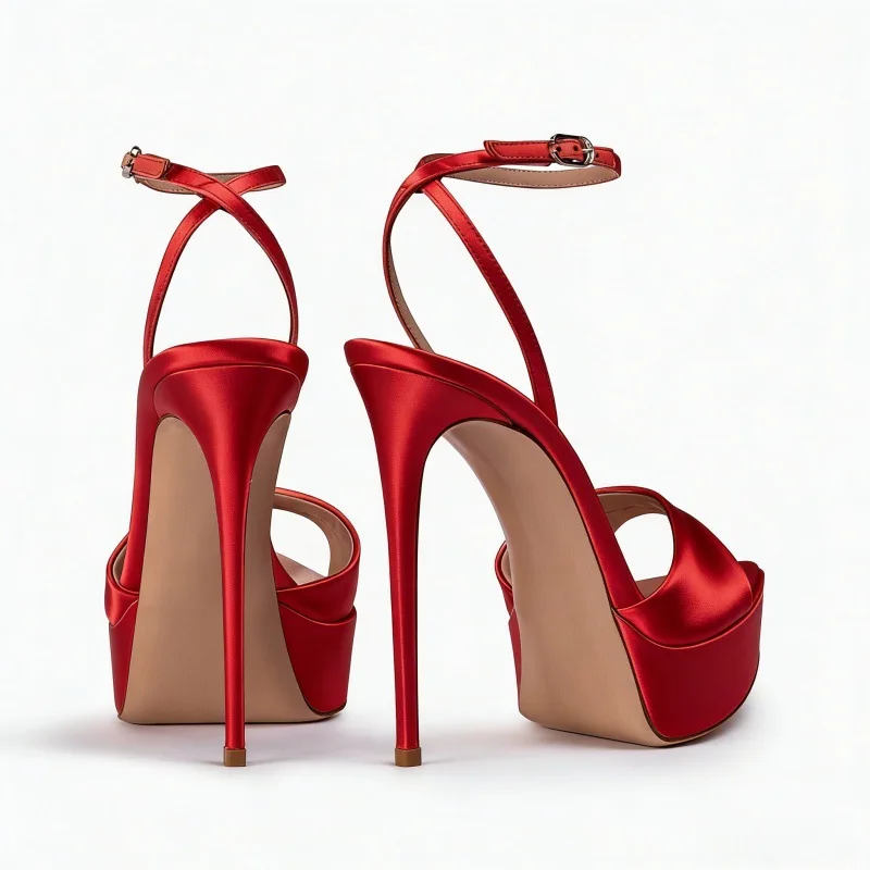 Summer new pointed fish mouth silk ribbon waterproof platform sandals banquet dress large size high-heeled women's shoes