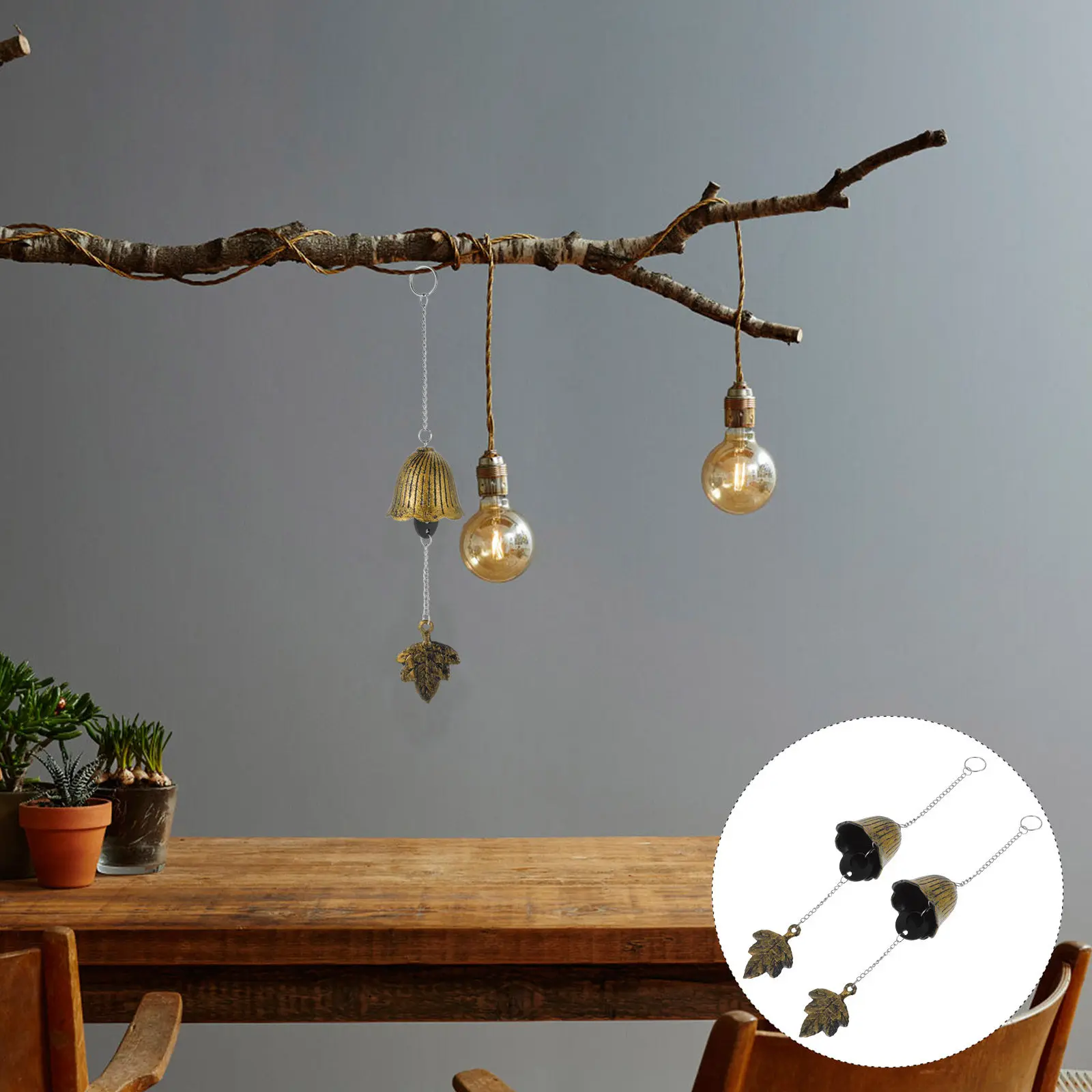 2Pcs Japanese Wind Chimes Cast Leaf Vintage Bronze Doorbell Metal Outdoor Wind Bells for Porch Garden