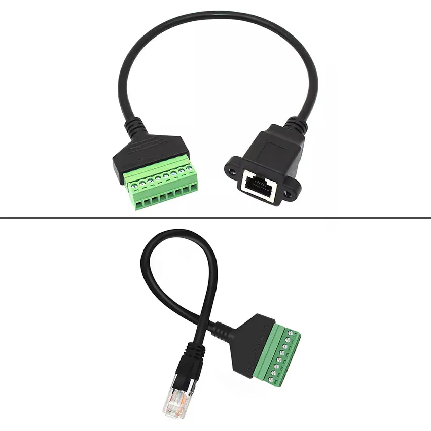 1PCS RJ45 to Screw Terminal Block 8P Connector Ethernet RJ45 Male Female to 8 Pin Screw Terminal Network Adapter Cable