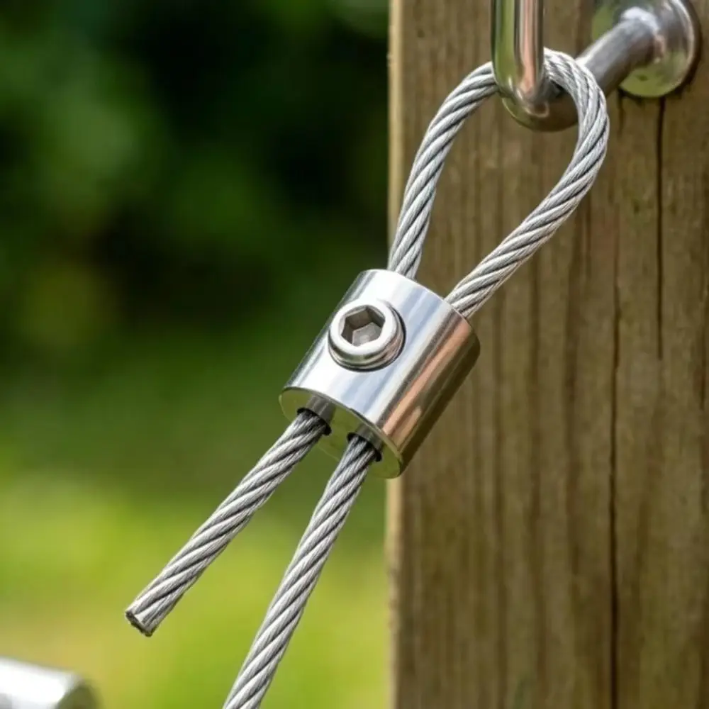 10pcs Stainless Steel Steel Wire Rope Clamp Polished Surface Rust-Proof Cable Hanging Clip Compact Lightweight Adjustable Screws