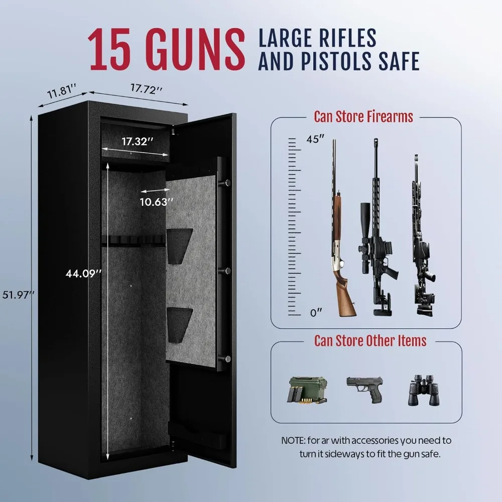 

15 Gun Safe Assembled - Fingerprint Biometric Gun Safe for Rifles and Pistols, Long Rifle Safe Large Gun Cabinet for Shotguns