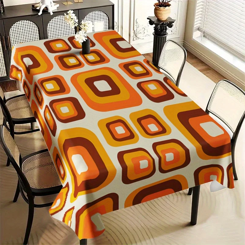 1PC Retro 70s Tablecloth Modern Vintage Geometric Minimalist Bohemian Print Suitable For Kitchen Dining Dress
