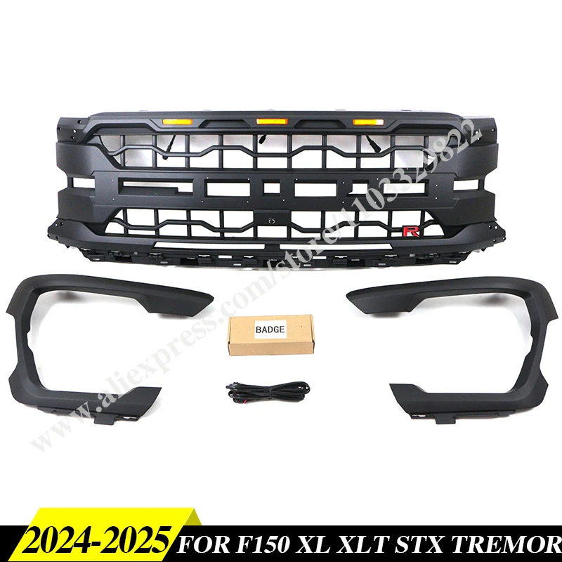 

Front Grille Fits For 2024 2025 Ford F-150 XL XLT STX TREMOR W/LEDBAR F150 Grill With Light Bar