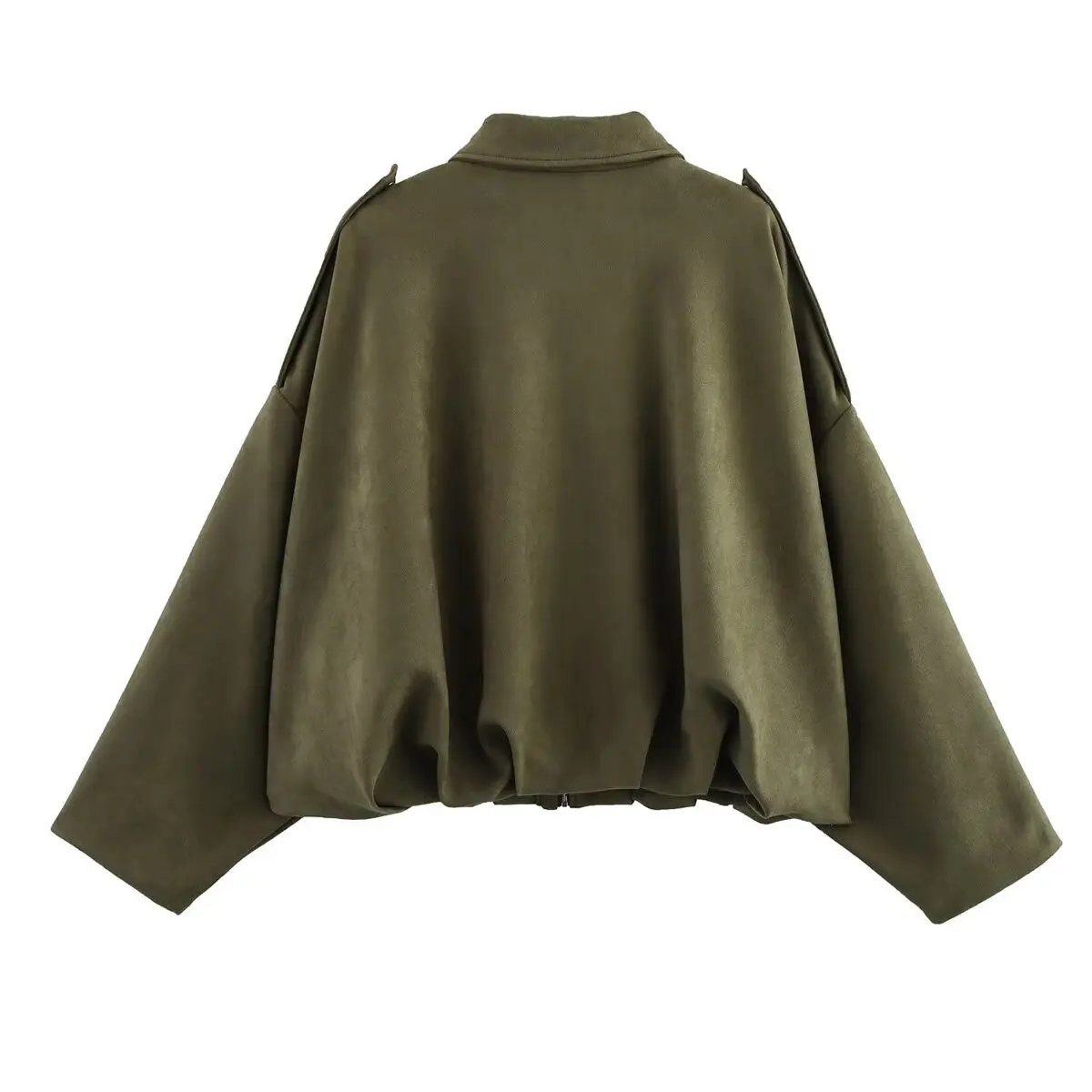 Zevity 2025 Women Casual Turn Down Collar Loose Cape Coat Ladies Retro Zipper Fly Batwing Sleeve Flight Jacket Tops CT9005