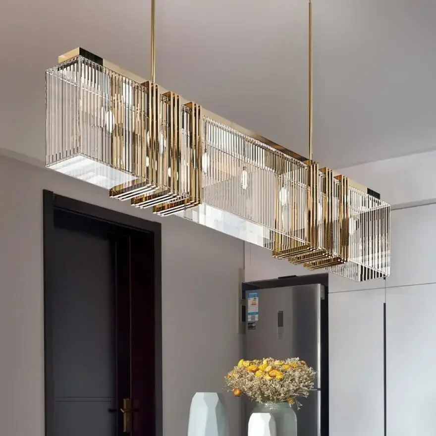 Luxury American Crystal Chandelier Long Dining Room Light Kitchen Island Table Lamp Elegant Home Decor Lighting Fixture