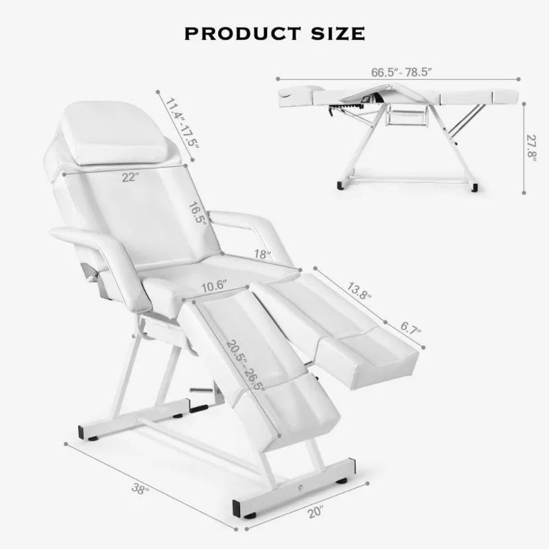 Massage Table Facial Bed Massage Bed Lash Bed for Eyelash Extensions Salon Chair with Tray,Split Footrests(White)