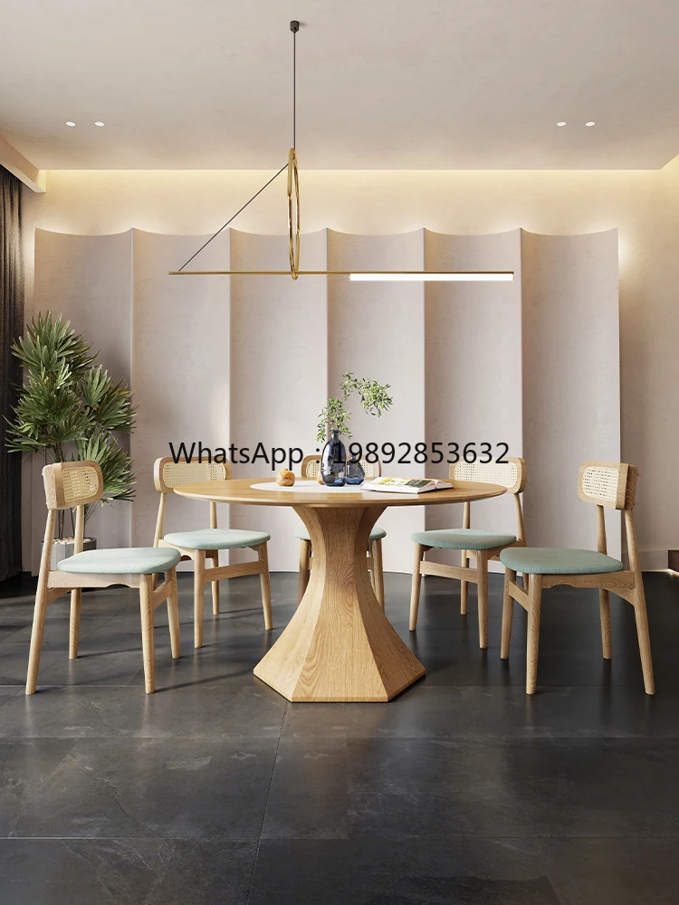 LYY Solid Wood Dining Table with Embedded Turntable Nordic Dining Table and Chair Set Modern Simple Home Table