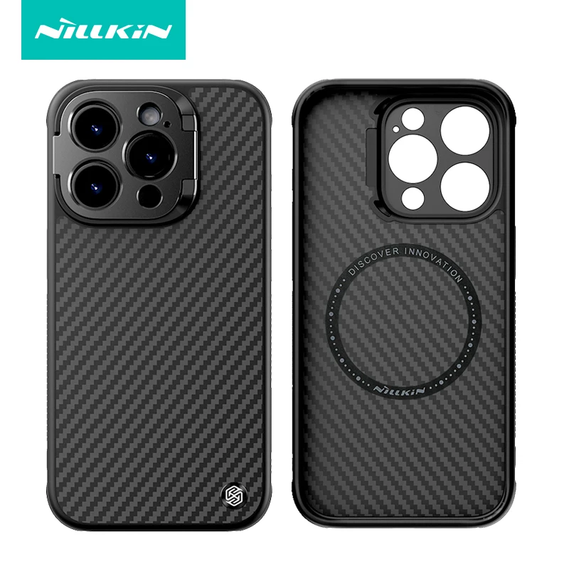 For iPhone 15 Pro Max Case Nillkin CarboProp Aramid Fiber Anti-Slip Kevlar Aluminium Alloy Camera Stand Cover for iPhone15 Pro