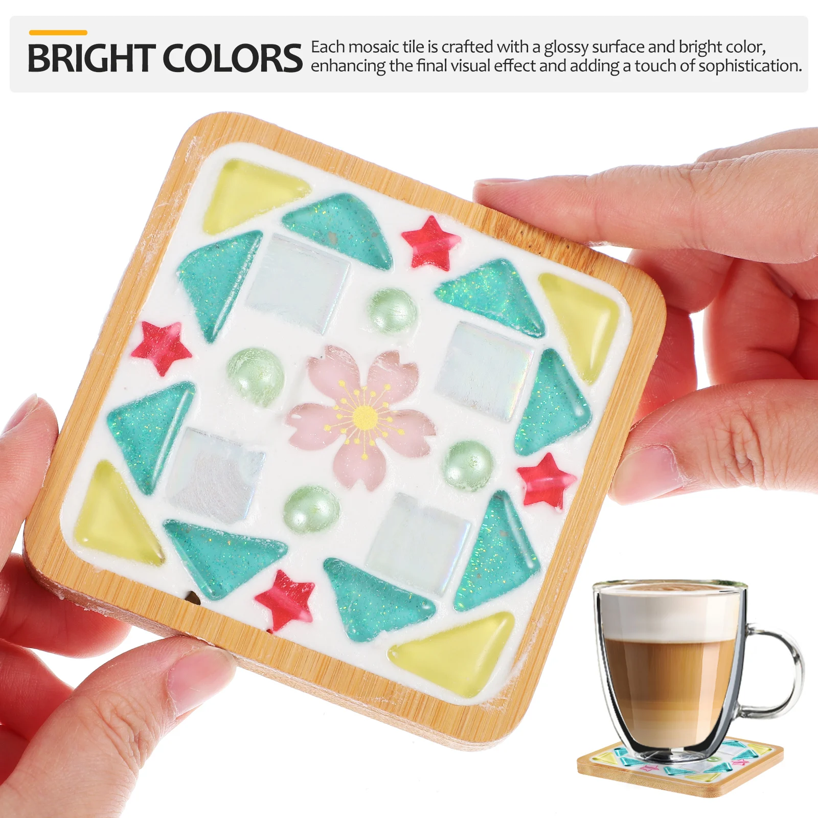 

DIY Mosaic Coasters Kit Wooden Craft Supplies Adult Square Coaster Making Drinks Table Aesthetic Cup Mat Tiles For Crafts