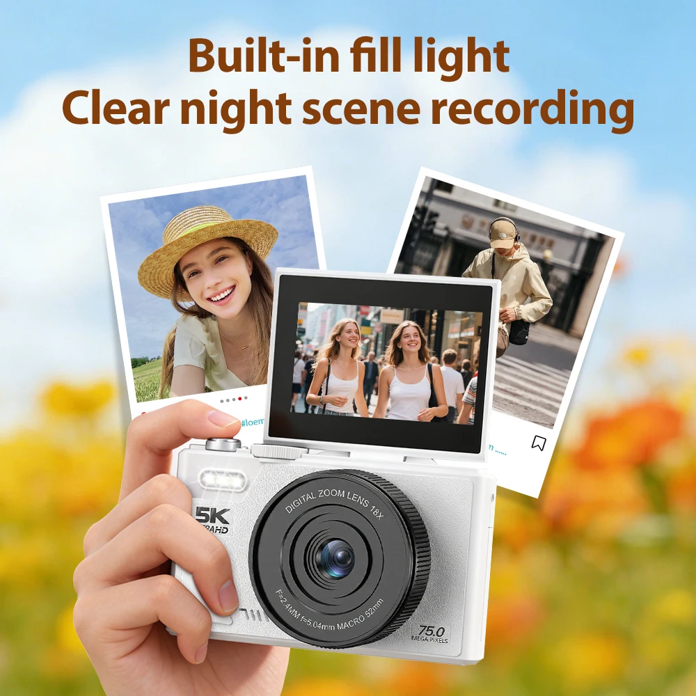 

4K Ultra HD Camera with 75MP Photography, 1.3 Inch Super Clear Display, WiFi Connection, Support Charging While Recording, Time