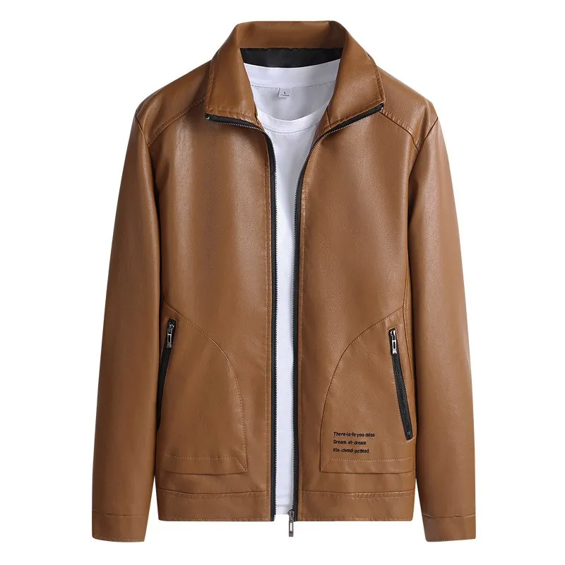 

Men's Biker Jaet Faionable Thiened Fce Lined PU Leather Coat Autumn Winter New Sle Korean Version Youth Casual Wear