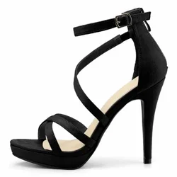 Women Sandals Fashion 11cm Velvet Sexy Open Toe Stiletto Strappy High Heels Platform Ankle Strap Sandals Party Wedding Shoes