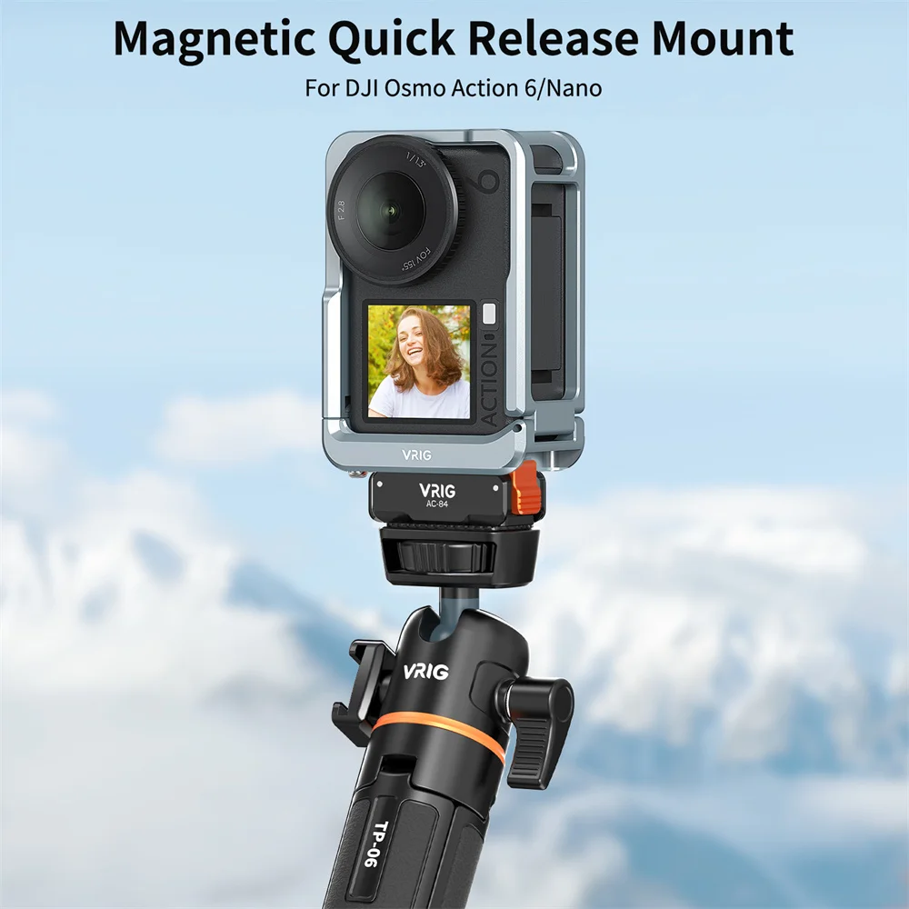 VRIG Action 6 Metal Magnetic Quick Release Mount for DJI Osmo Nano Thumb Action Camera Adapter with Two-claw 1/4-20 Quick Mount