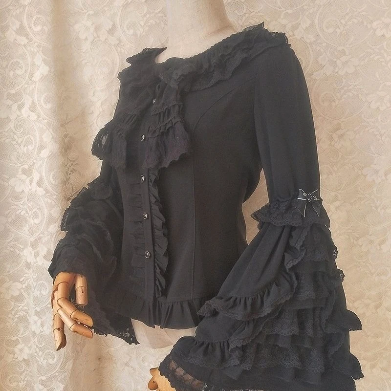 Camisas japonesas medievales victorianas Vintage Lolita para mujer, Blusas elegantes y dulces acampanadas de manga larga ajustadas Y2k, Blusas góticas para mujer
