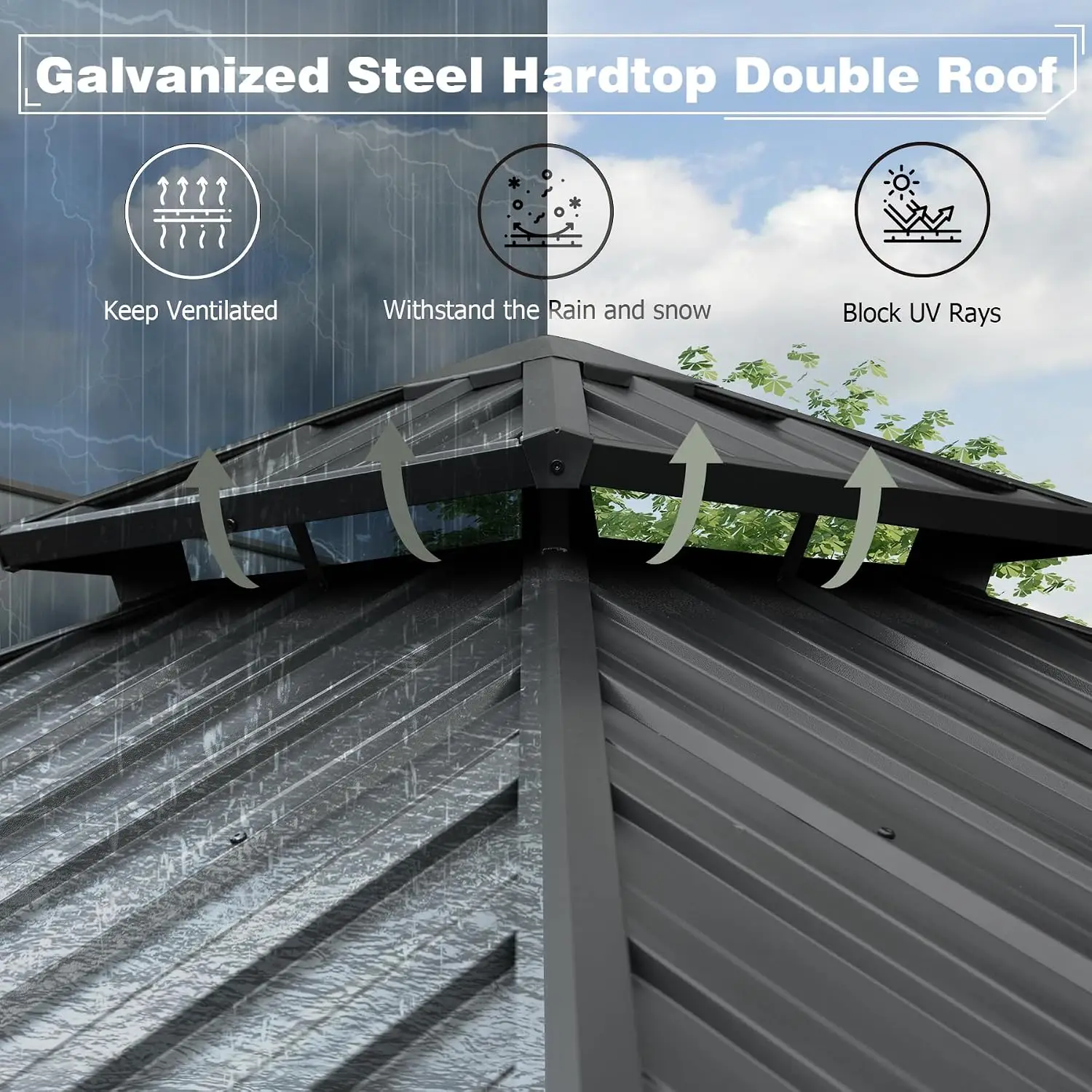 10x10 FT Hardtop Gazebo, Aluminum Outdoor Pavilion with Galvanized Steel Double-Roof Canopy, Curtains and Netting Included, Permanent Metal Gazebo for Patio, Lawn and Garden, Gray