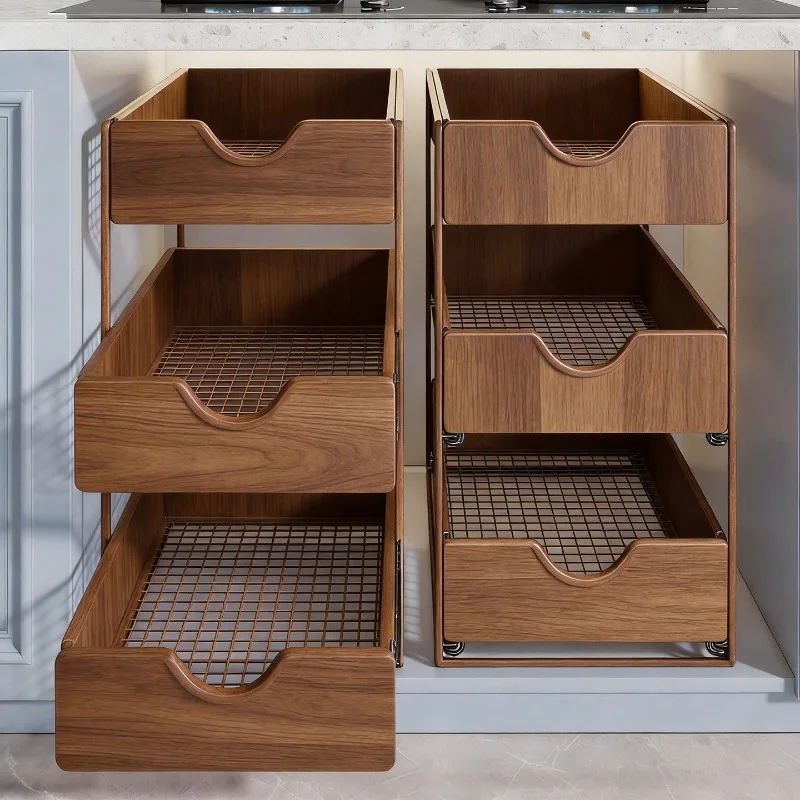 Pull-out rack in cabinet, snack storage rack under sink, layered rack, seasoning finishing rack, cabinet partition artifact