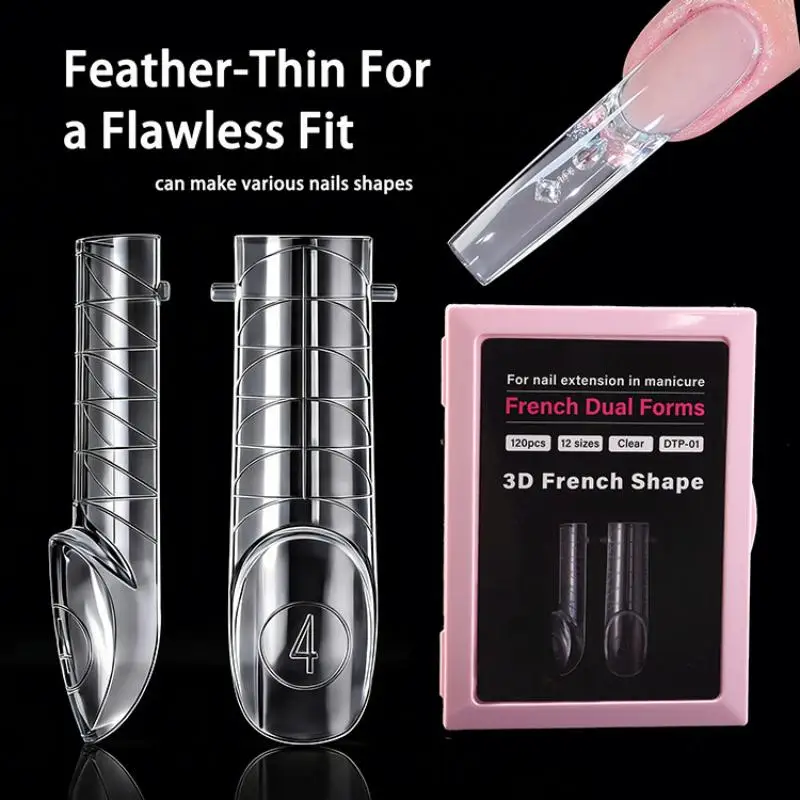 120pcs Ultra-thin French Nail Forms 12 Sizes Perfect C-curve Nail Extension Forms Quick Extension Transparent Nail Dual Forms