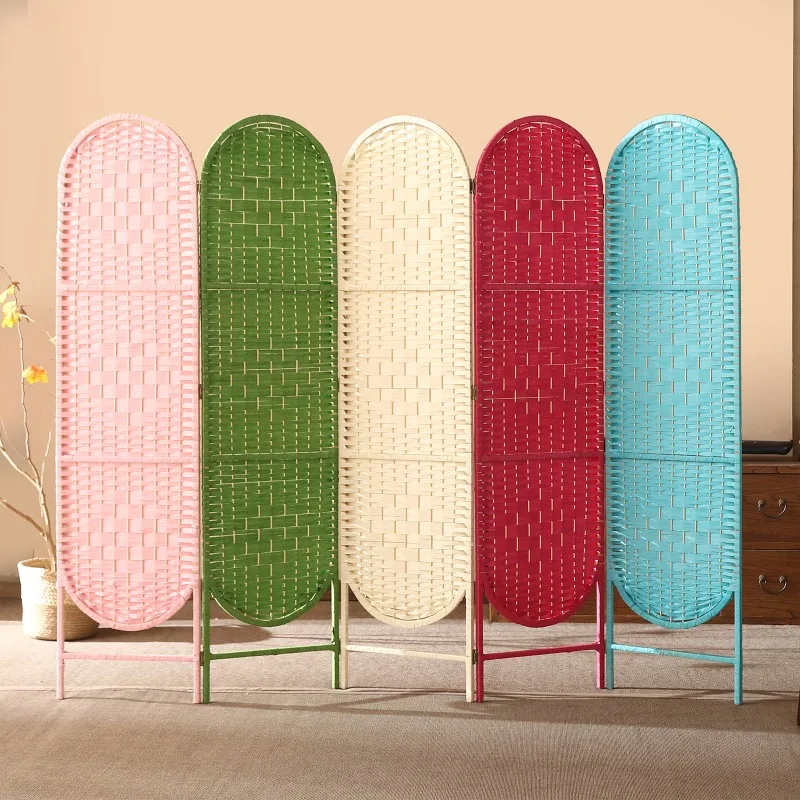 Manufacturer wholesale Korean solid wood frame foldable mobile paper rope woven home hotel office screen partition Xuan